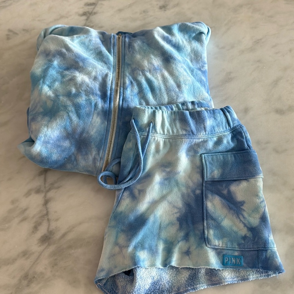 Matching tie dye PINK sweat set- top Med bottom-small